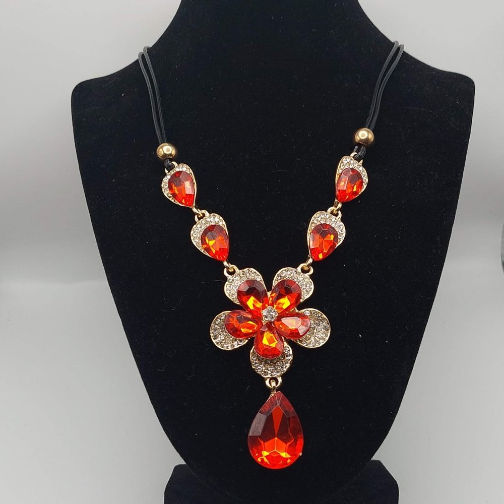Red Bling Floral Necklace